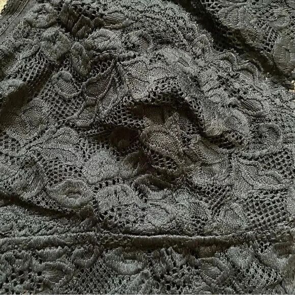 Jenny Jen Black Embroidered Floral Lace RACERBACK PADDED BRALETTE Spandex SZ L - Picture 6 of 10